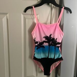 Girls one piece swimsuit palm tree design Ocean Gear brand size 8-10